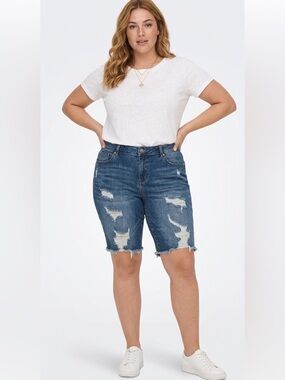 Torrid Highrise Blue Distressed Dark Denim Shorts Size 18 Cotton